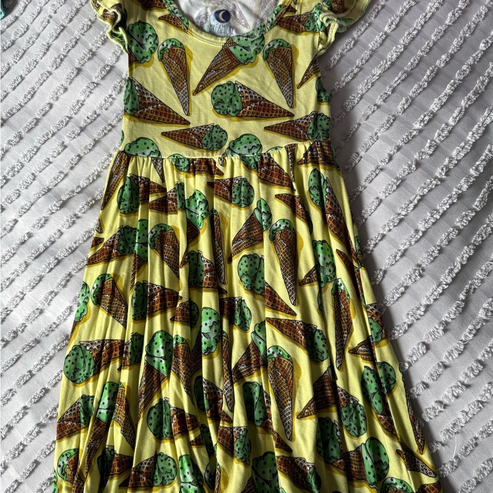 Yellow Ice Cream Print Twirl Dress for Girls